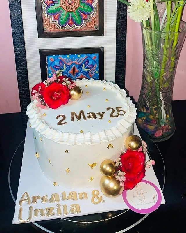Wedding nikkah cake for Arsalan and Inzila with date 2 May 25 and beautiful decoration - Wedding Celebration Cakes Karachi By Whisk And Sift